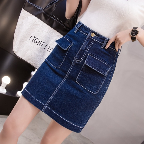 Ikdienas džinsa sieviešu svārki ar kabatām