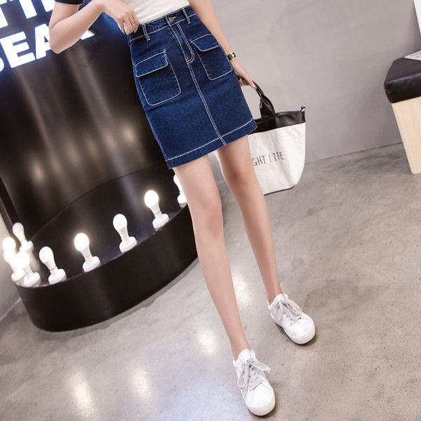 Ikdienas džinsa sieviešu svārki ar kabatām