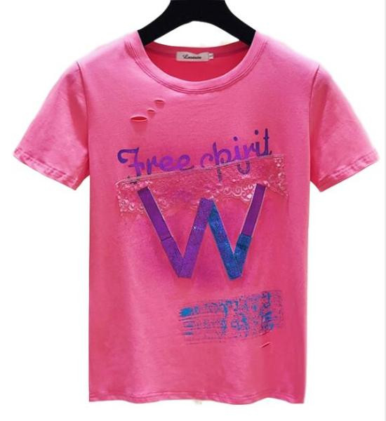 Sieviešu ikdienas t-krekls ar apaļu kakla izgriezumu un krāsainu aplikāciju