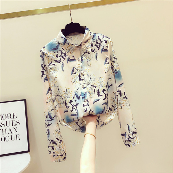 Cămașă de primăvară damă cu guler clasic și motiv floral