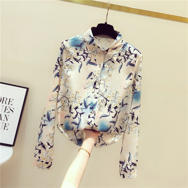 Cămașă de primăvară damă cu guler clasic și motiv floral