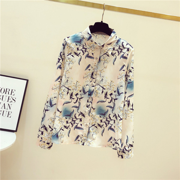 Cămașă de primăvară damă cu guler clasic și motiv floral