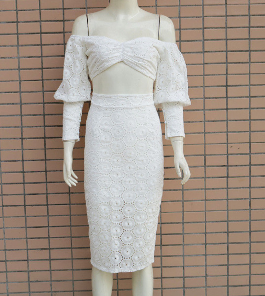 Модерен дамски комплект от две части топ + пола с висока талия 