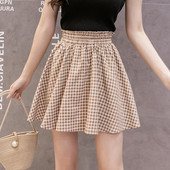 Piegriezuma modeļa rūtaini sieviešu svārki ar augstu vidukli