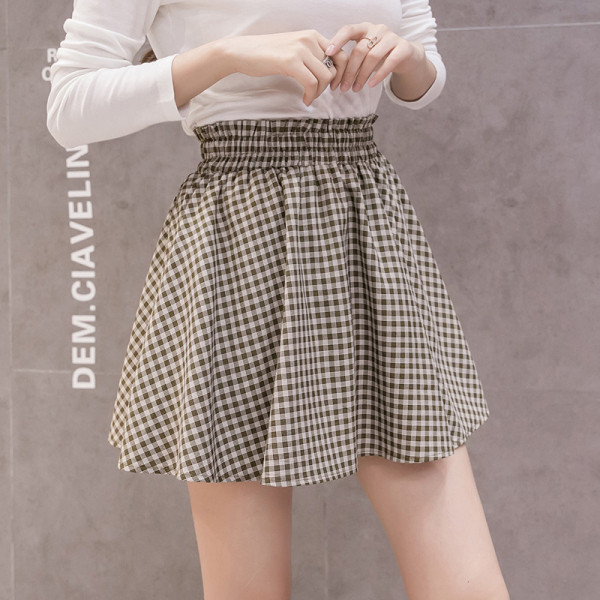 Piegriezuma modeļa rūtaini sieviešu svārki ar augstu vidukli