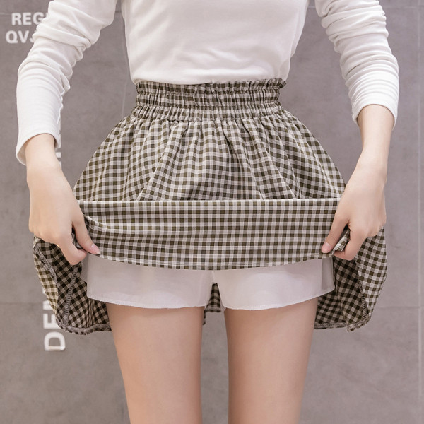 Piegriezuma modeļa rūtaini sieviešu svārki ar augstu vidukli