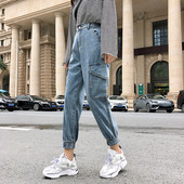 Praegune naiste teksapükste lai mudel kõrge vöökoha, taskutega ja suurustega kuni 5XL