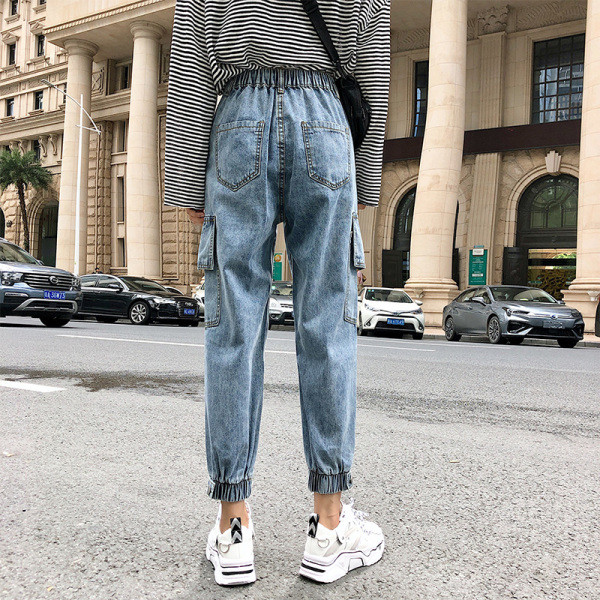 Praegune naiste teksapükste lai mudel kõrge vöökoha, taskutega ja suurustega kuni 5XL