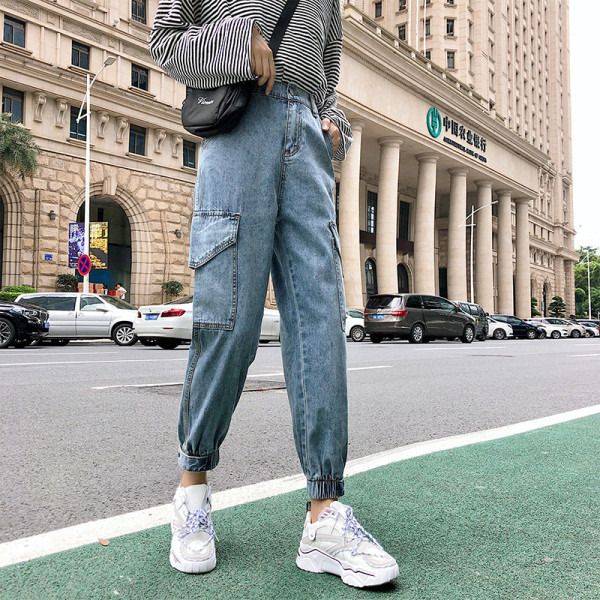 Praegune naiste teksapükste lai mudel kõrge vöökoha, taskutega ja suurustega kuni 5XL