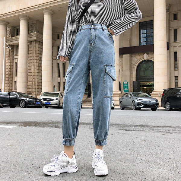 Praegune naiste teksapükste lai mudel kõrge vöökoha, taskutega ja suurustega kuni 5XL