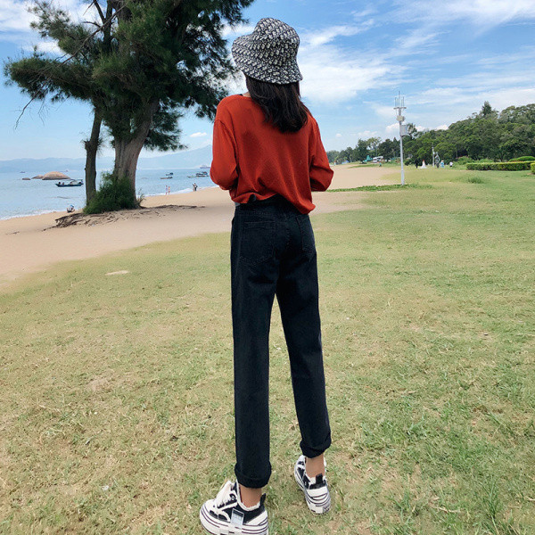 Moteriški laisvalaikio džinsai tiesūs modeliai aukštu juosmeniu ir dydžiais iki 5XL