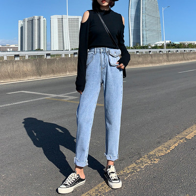Dabartiniai lengvi moteriški džinsai su didele kišene ir dydžiais iki 5XL