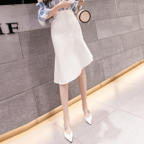 Стилна дамска асиметрична пола с висока талия 