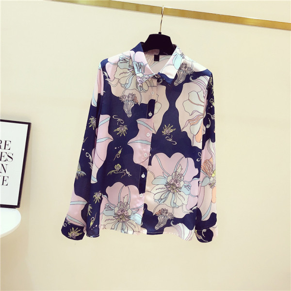 Moderns sieviešu ziedu krekls ar klasisku apkakli