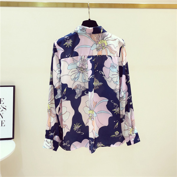 Moderns sieviešu ziedu krekls ar klasisku apkakli