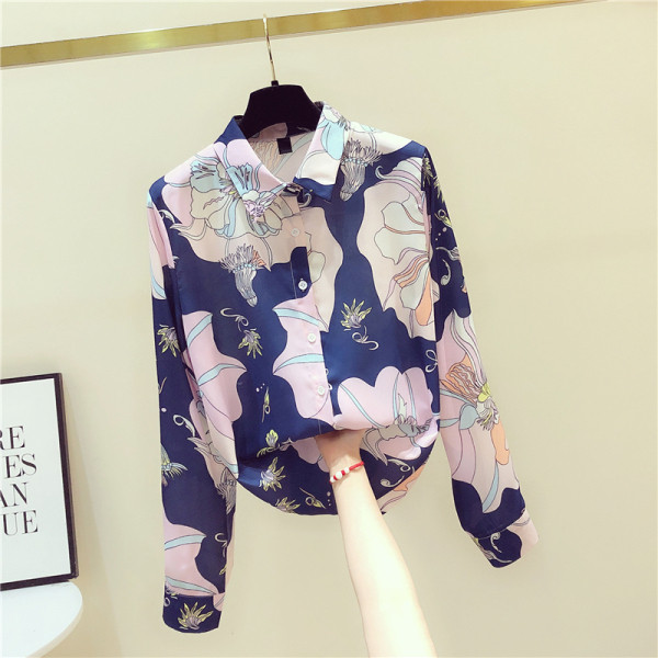 Moderns sieviešu ziedu krekls ar klasisku apkakli