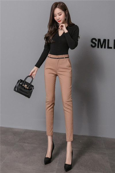 Elegantiškos moteriškos kelnės aukštu juosmeniu Slim modelis