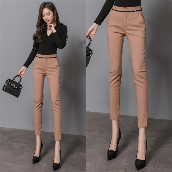 Elegantiškos moteriškos kelnės aukštu juosmeniu Slim modelis