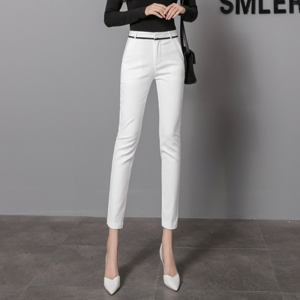 Elegantiškos moteriškos kelnės aukštu juosmeniu Slim modelis