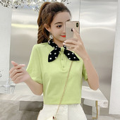 Tricou de dama modern cu panglica si nasturi