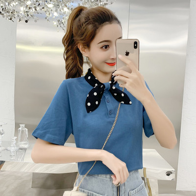 Tricou de dama modern cu panglica si nasturi