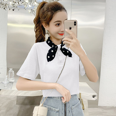 Tricou de dama modern cu panglica si nasturi