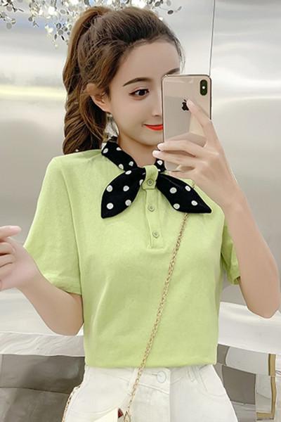 Tricou de dama modern cu panglica si nasturi