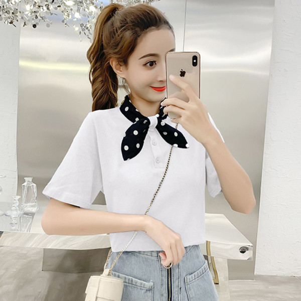 Tricou de dama modern cu panglica si nasturi