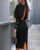 Модерна дамска рокля с дълъг ръкав,цепка и гол гръб