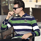 Vyriška laisvalaikio dryžuota palaidinė su klasikine apykakle ir siuvinėjimu