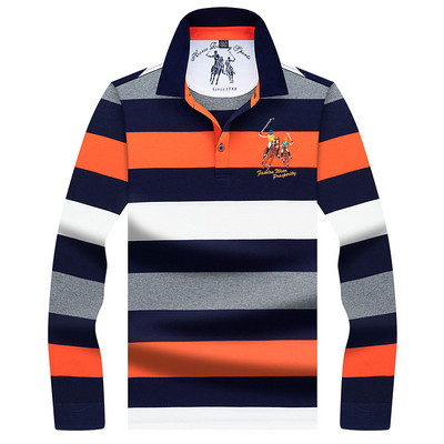 Vyriška laisvalaikio dryžuota palaidinė su klasikine apykakle ir siuvinėjimu