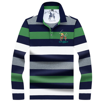 Vyriška laisvalaikio dryžuota palaidinė su klasikine apykakle ir siuvinėjimu