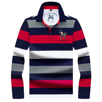 Vyriška laisvalaikio dryžuota palaidinė su klasikine apykakle ir siuvinėjimu