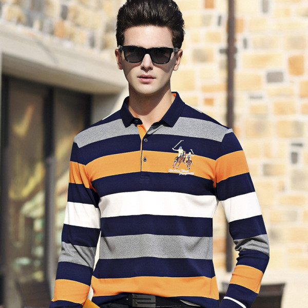 Vyriška laisvalaikio dryžuota palaidinė su klasikine apykakle ir siuvinėjimu