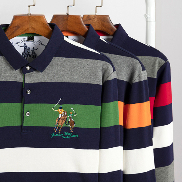 Vyriška laisvalaikio dryžuota palaidinė su klasikine apykakle ir siuvinėjimu