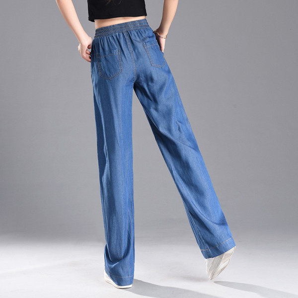 Moteriški platūs džinsai su raišteliais ir kišenėmis