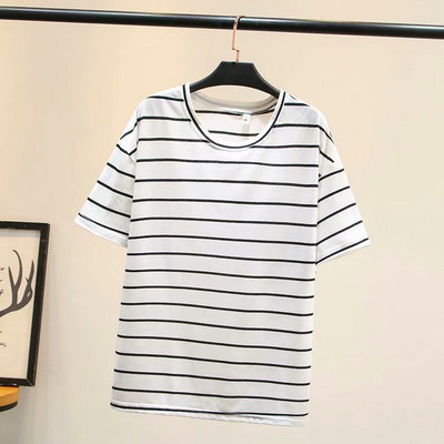 Alkalmi női csíkos póló rövid ujjal és ovális nyakkivágással
