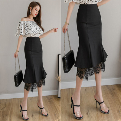 Új modell elegáns női szoknya magas derékkal és csipkével