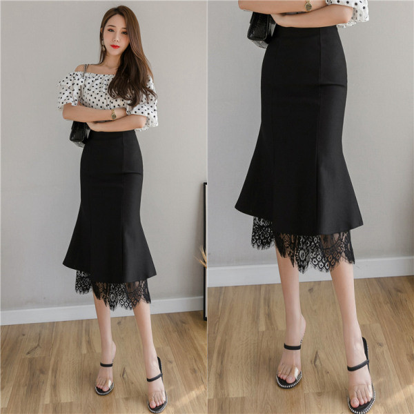 Jauna modeļa eleganti sieviešu svārki ar augstu vidukli un mežģīnēm