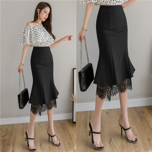 Jauna modeļa eleganti sieviešu svārki ar augstu vidukli un mežģīnēm