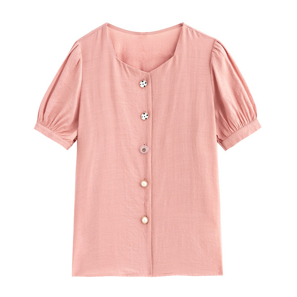 Naujo modelio moteriški marškiniai su sagomis ir trumpomis rankovėmis