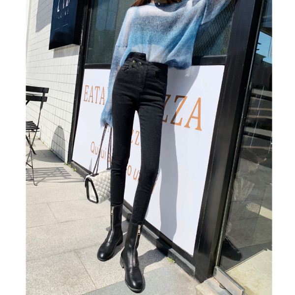 Blugi negri de damă cu talie înaltă și mărimi până la 5XL