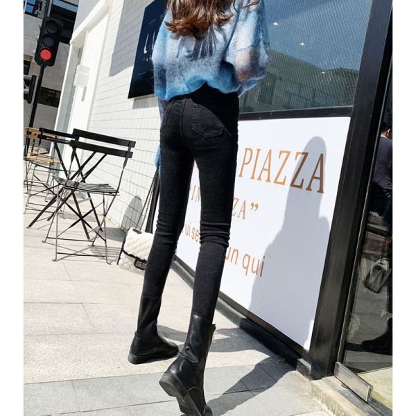 Blugi negri de damă cu talie înaltă și mărimi până la 5XL