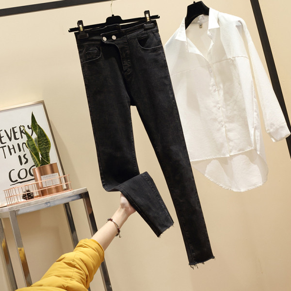 Blugi negri de damă cu talie înaltă și mărimi până la 5XL