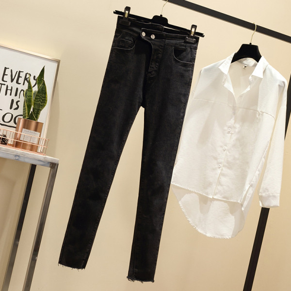 Blugi negri de damă cu talie înaltă și mărimi până la 5XL