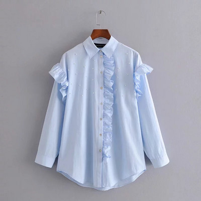 Uue mudeli klassikalise kraega ja pärlitega naiste särk