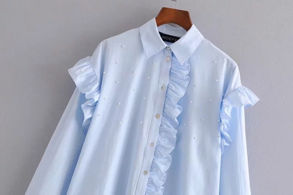 Uue mudeli klassikalise kraega ja pärlitega naiste särk