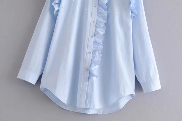 Uue mudeli klassikalise kraega ja pärlitega naiste särk