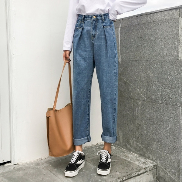 Pašreizējie sieviešu taisnie džinsi ar augstu vidukli un izmēru līdz 5XL