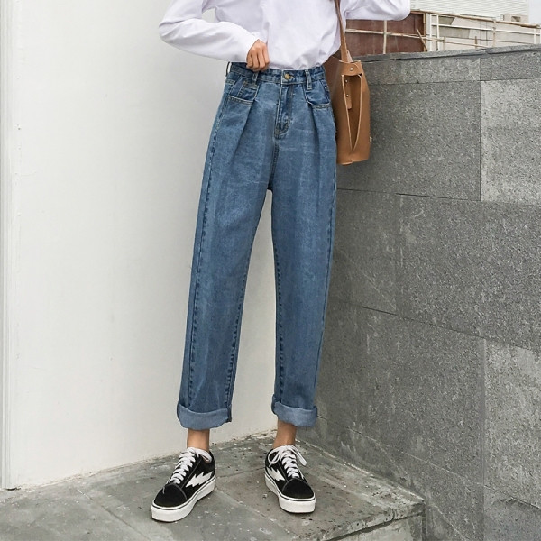 Pašreizējie sieviešu taisnie džinsi ar augstu vidukli un izmēru līdz 5XL